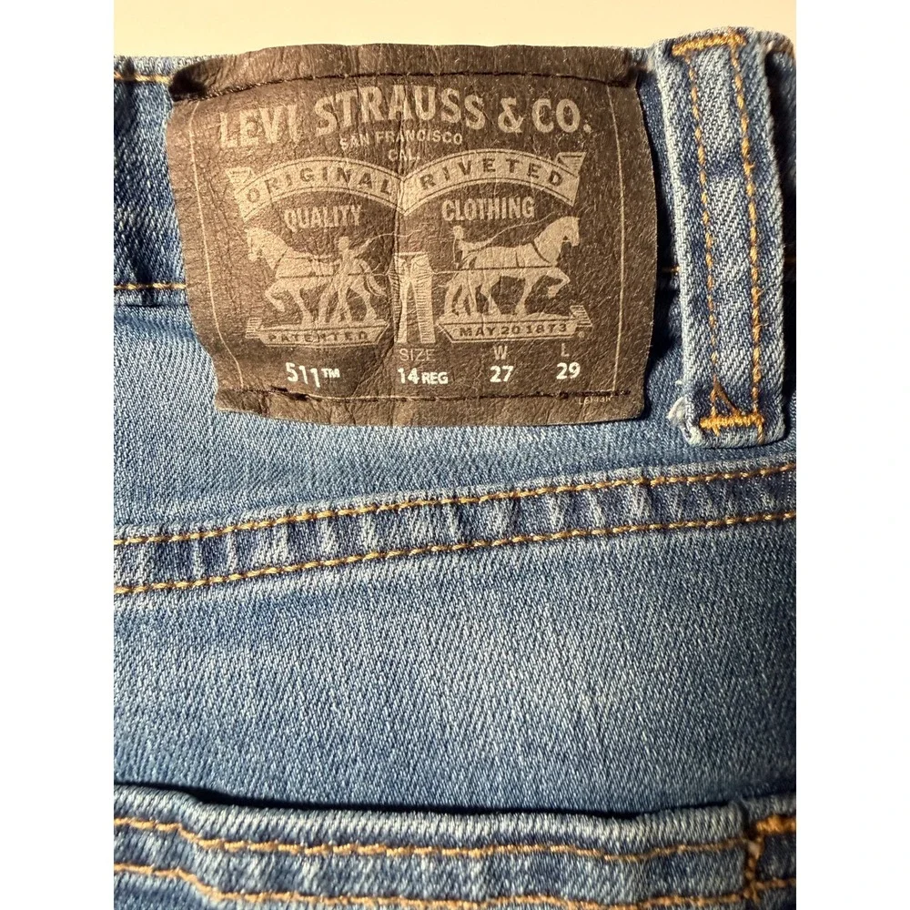 Levis 511 Slim Performance Girls Jeans Size 14 Reg W27 L29 Blue Denim Adjustable